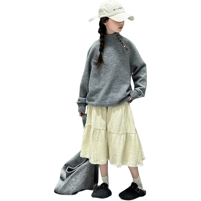 帕兰朵休闲运动套装 洋气韩版彩色扣子毛衣  青少年