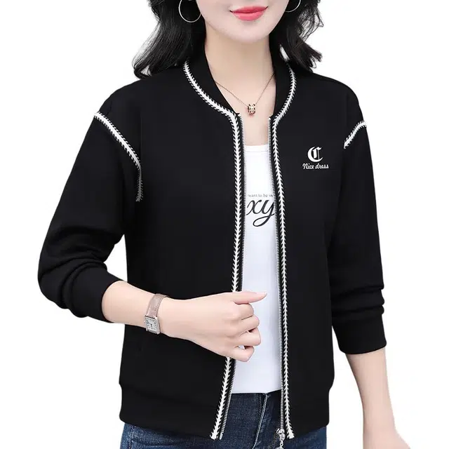 缪斯的诱惑 秋冬时尚潮流舒适柔软高街纯色基础款宽松开衫夹克上衣休闲简约百搭透气显瘦轻便拉链立领长袖外套棒球服  女款