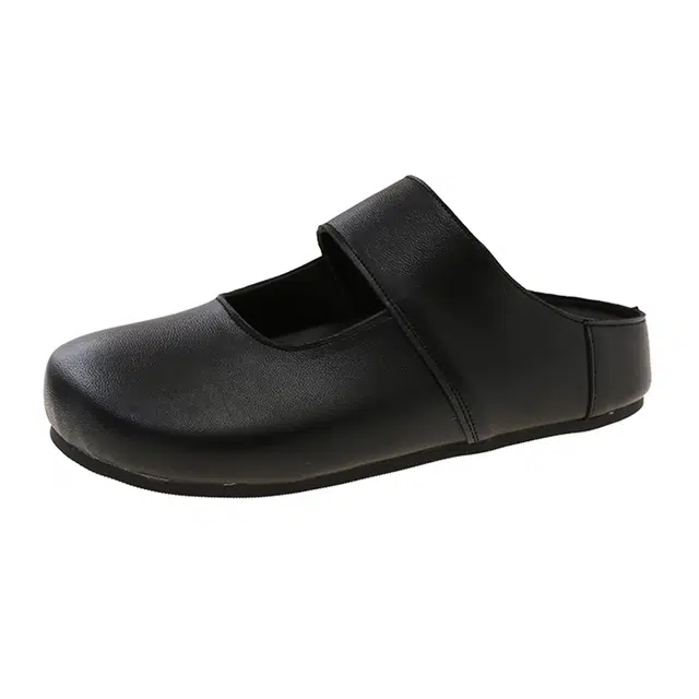 乐乐鱼 外穿百搭 防磨包头拖鞋 女 黑色