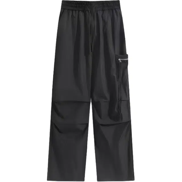 爱肯 美式高街宽松褶皱设计感飘带纯色直筒阔腿垂感拖地裤夏季轻薄透气冰丝凉感拉链日常通勤休闲裤 男女同款