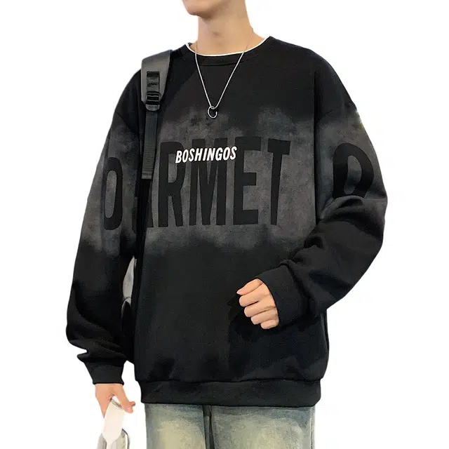 顶峰保罗 美式复古重磅圆领渐变无性别主义字母印花直筒百搭宽松简约时尚休闲潮牌长袖卫衣 男女同款