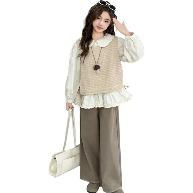 帕兰朵休闲运动套装 洋气甜美时尚百搭衬衫三件套 青少年