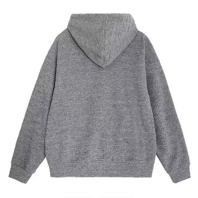 艾梵斯贝 美式复古潮流纯色纽扣针织连帽小众设计感无性别主义法式慵懒风日常通勤百搭宽松舒适休闲开衫卫衣 男女同款