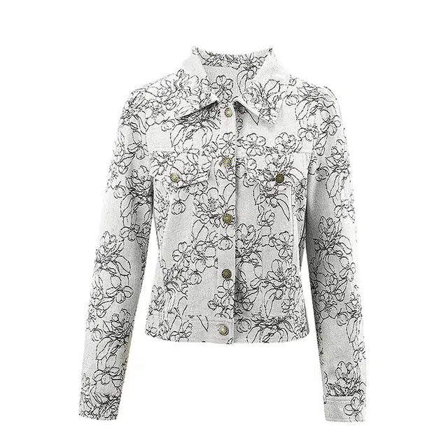 苏醒的乐园 休闲宽松短款翻领单排扣长袖上衣截短外套 女款