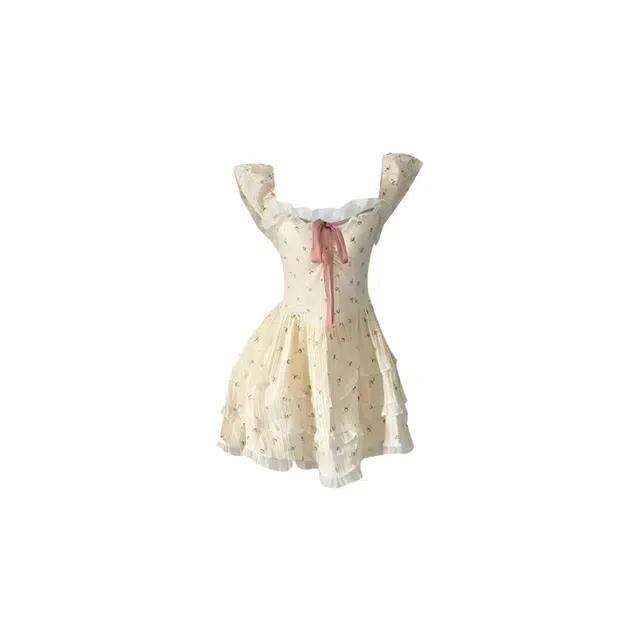 望莱仕 爆款甜美碎花方领系带夏季小飞袖小个子蛋糕显瘦气质高级感 短袖连衣裙 女款