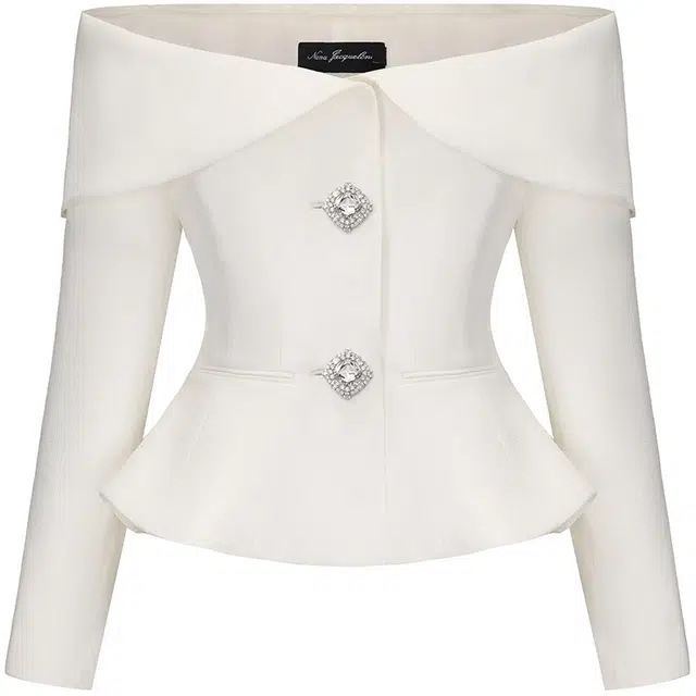 NANA JACQUELINE Off-Shoulder Rhinestone Button Top