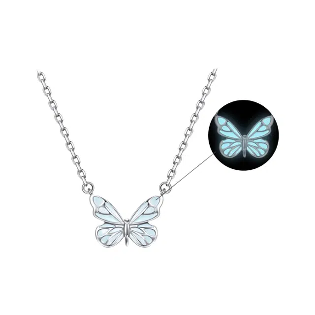 【免费刻字】 福柚 发光 蝶光梦幻夜光灵蝶蝴蝶暗夜精灵锁骨链 恋爱轻奢浪漫九紫离火灵动精致#好运 合金 项链 女款