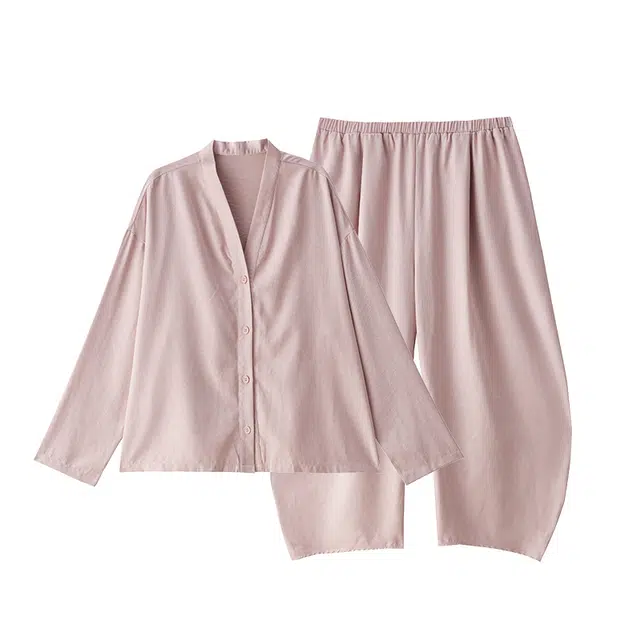 俏薇妮 春秋款长袖长裤带胸垫一体防凸点宽松睡衣套装 女款