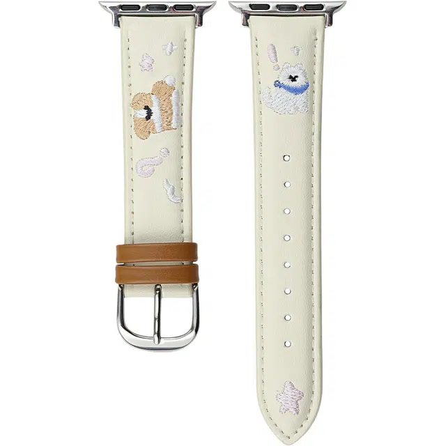 伦本 表带 苹果适用 真皮材质 小猫刺绣手表腕带男女通用
