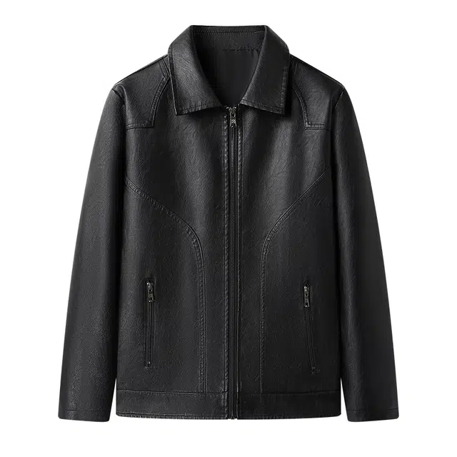 卡丹狄诺 美式复古机车风纯色防风翻领简约时尚潮流百搭休闲皮衣夹克外套 男款