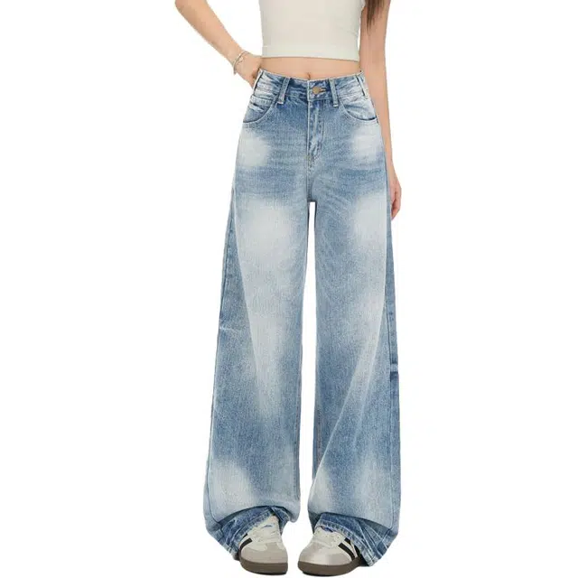 淑好百 美式复古夏季浅色牛仔裤 女款