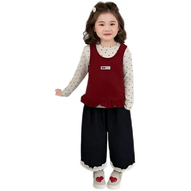 比比我休闲运动套装   女童春秋季大童潮牌爱心打底衫背心小孩衣服 小女孩长袖洋气时髦 舒适帅气轻便