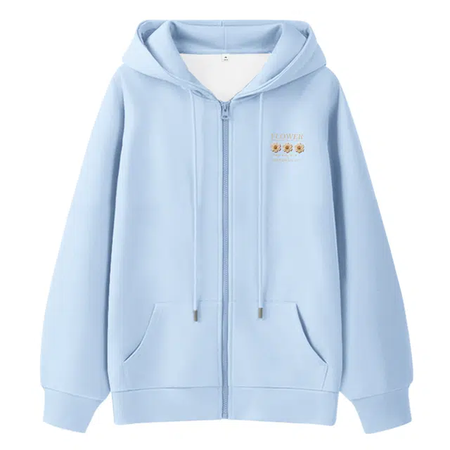 棉致 针织花朵简约纯色牛奶丝复合抗皱无性别主义宽松落肩休闲卫衣 男女同款