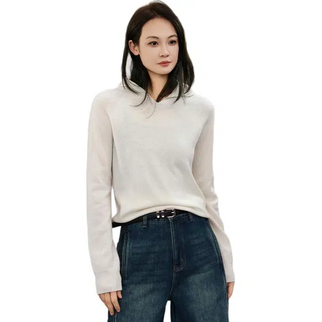 美洋 绵羊毛宽松连帽针织衫 女款