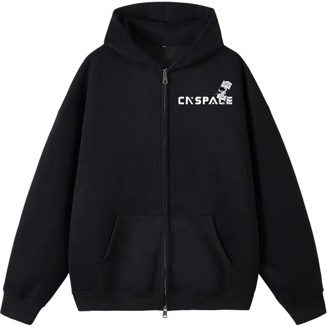 中国航天 美式潮流纯色重磅宇航员字母印花柔软舒适耐磨抗皱高级时尚基础简约百搭拉链宽松休闲情侣连帽开衫卫衣 男女同款