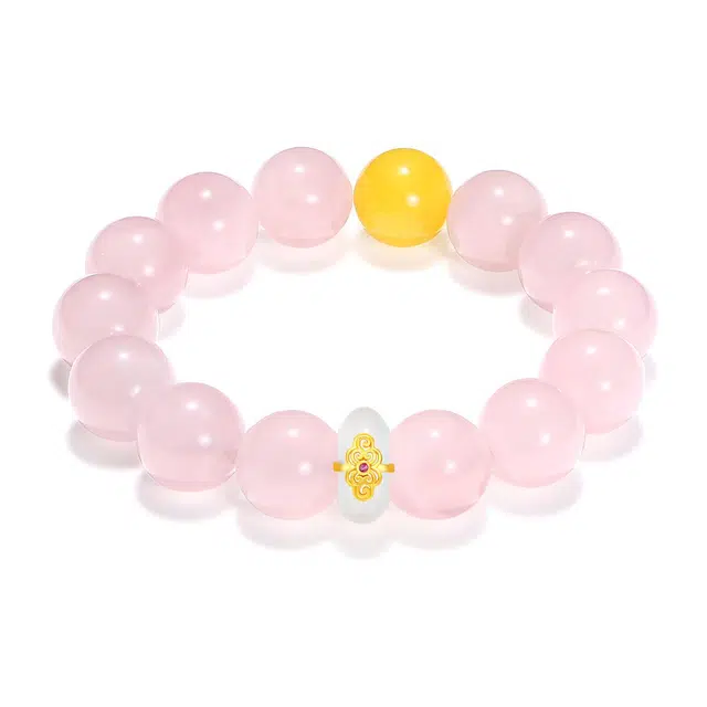 【普陀山官方已过香】 普陀山文创 桃花朵朵福瑞桃粉浪漫气质恋爱转运珠吉祥如意白玛瑙平安扣#好运处理 粉水晶 手串 男女同款情侣款