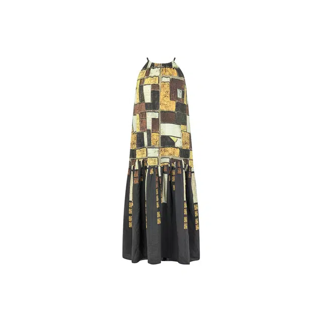 美洋 生日裙砂岩几何印花挂脖无袖连衣裙 女款