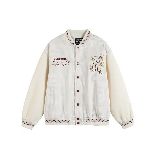 永言 国潮街头花卉字母刺绣棒球服男秋季设计感灯芯绒外套夹克 男女同款