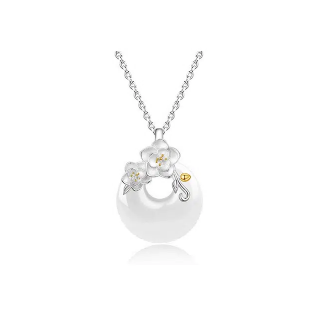 心草 山茶锁心 颈链平安扣小众设计手工微镶通勤#好运天然 玉髓 项链 女款