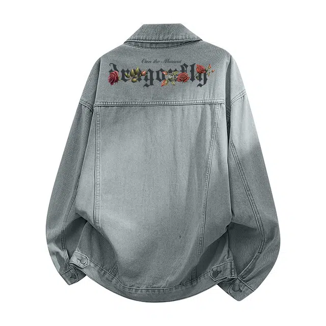 红蜻蜓 美式街头仿刺绣植物花卉复古水洗做旧纯色条纹痞帅舒适休闲基础牛仔外套 男女同款