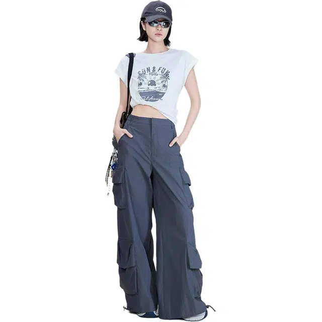 美洋 休闲皱感立体口袋工装裤 女款