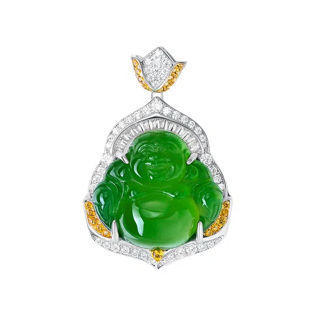 千叶珠宝 弥勒佛色颈饰 玉髓 吊坠 男女同款情侣款