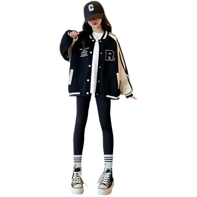 木木兔 棒球服 青春时尚女童外套学院风宽松舒适秋季百搭休闲简约字母潮流洋气