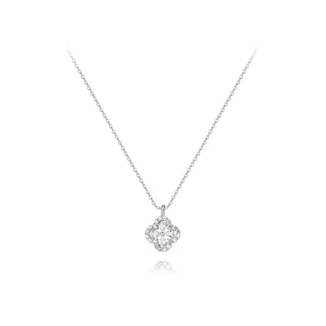 【S925银】 六桂福珠宝 四叶草 小众设计经典百搭学生日常简约高级感精致轻奢通勤极简约会温柔气质可调节锁骨链 锆石 项链 女款