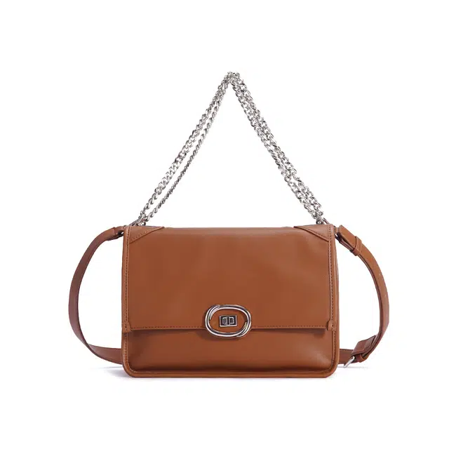 都宝路 质感日常通勤百搭复古方包时尚气质链条包简约 聚氨酯 合成革 单肩斜挎包 女款 咖啡豆啡/布丁奶茶