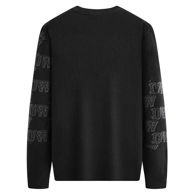 与狼共舞 时尚高街字母提花潮流百搭软糯亲肤保暖圆领针织毛衣 男款