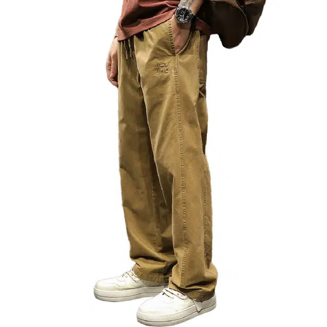路杰邦 美式复古高街风百搭阔腿垂感直筒裤秋季宽松纯色中腰长裤工装裤休闲裤 男款