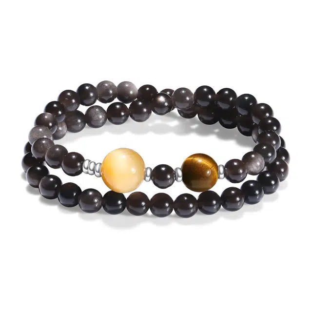 【普陀山官方已过香】 普陀山文创 百搭时来运转运气爆棚银曜石转运珠水逆退散逆风翻盘黄虎眼事业腾飞#好运 黑曜石 手串 男女同款情侣款