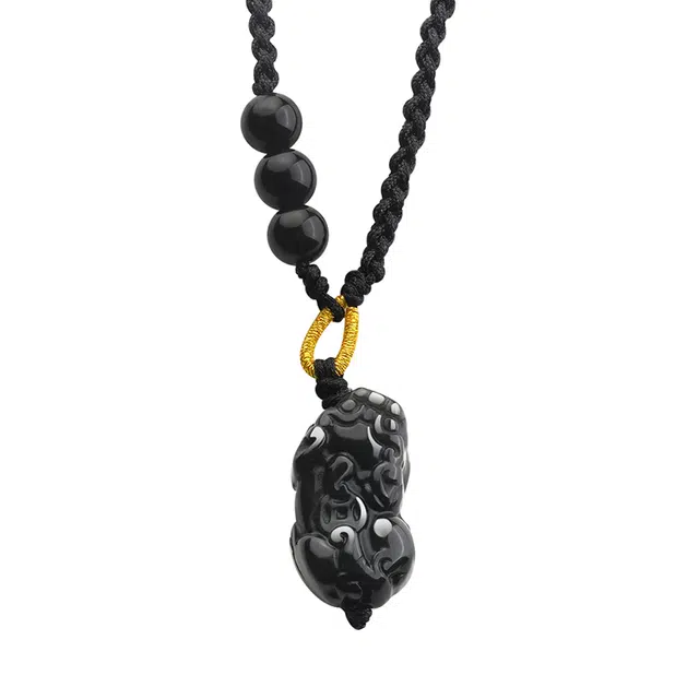 金大福 【聚财纳福】招财貔貅 新中式国潮 平安如意 转运上岸小众轻奢精致时尚百搭#好运 黑曜石 项链 男女同款情侣款