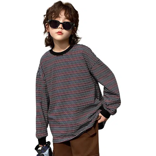 帕兰朵卫衣 洋气日系条纹休闲运动时尚百搭宽松圆领长袖上衣 青少年