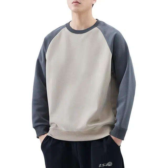 袋鼠 美式复古重磅秋冬款宽松潮牌拼色插肩长袖保暖透气亲肤舒适圆领上衣卫衣 男女同款