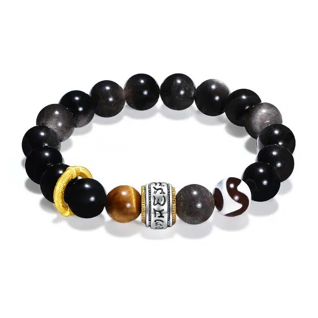 普陀山文创 复古国潮新中式时尚简约百搭 黑曜石 玉石手串 男女同款情侣款