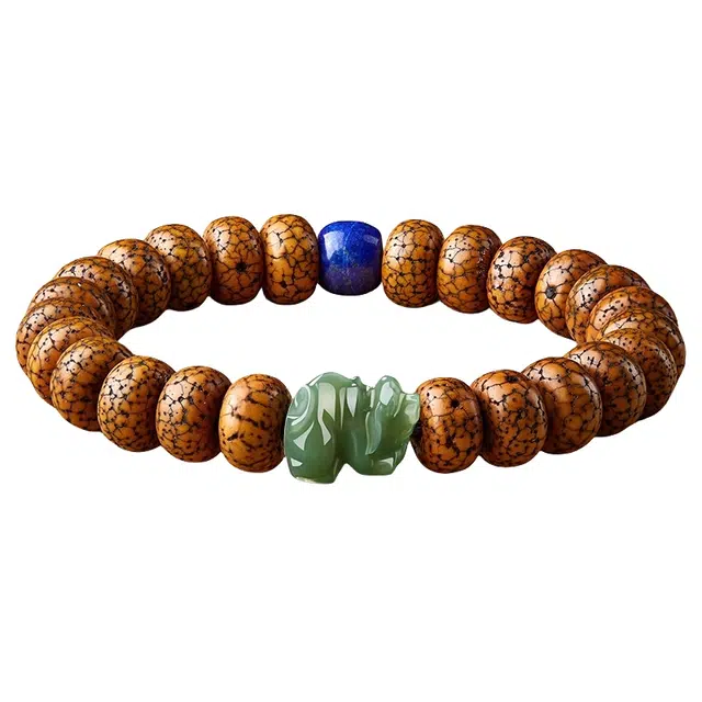 宣华意 国风新中式复古小众设计高级感本命年生肖文玩佛珠精品原籽开片鸡油黄算盘珠 单圈#好运 星月菩提 手串 男女同款情侣款