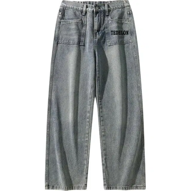 太子龍 美式高街做旧阔腿显高直筒休闲舒适百搭垂感通勤础款潮流显瘦牛仔裤 男女同款