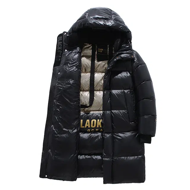 金盾 冬季外套潮流休闲亮面保暖长款连帽棉服 男女同款