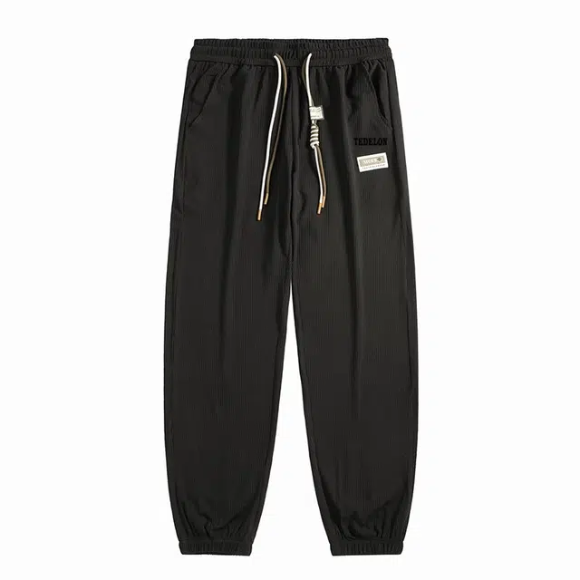 太子龍 美式高街复古夏季冰丝宽松基础款百搭户外运动垂感高级感束脚休闲裤 男款