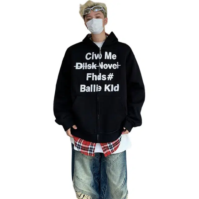 地界二 假两件连帽美式复古宽松休闲设计感长袖夹克外套 男款