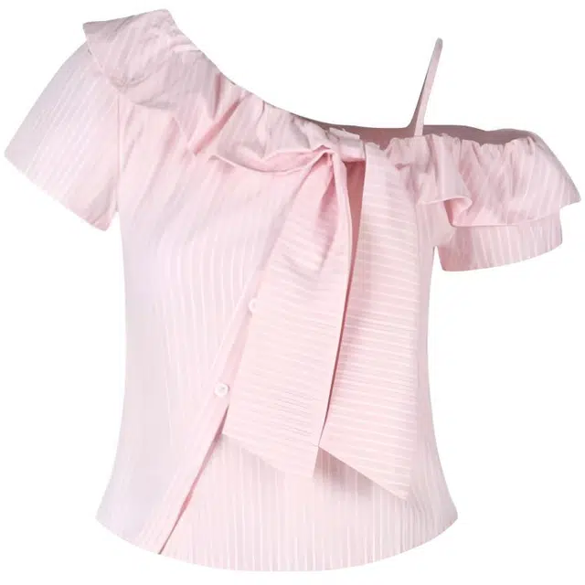 望莱仕 少女感甜美露肩短袖法式显瘦小衫短款衬衫 女款