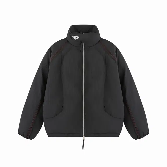 港仔文艺男 磁吸小立扣拼接解构立领明线徽章小标设计日系百搭保暖加厚面包服棉衣休闲简约宽松棉服外套 男女同款