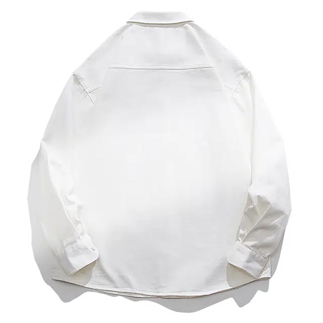 【dme】 美式复古纯棉文艺基础款纯色休闲简约宽松垂感百搭翻领长袖衬衫 男女同款