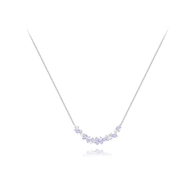 【S925银】 六桂福珠宝 紫藤花开 小众设计经典百搭学生日常简约高级感精致轻奢通勤平安约会温柔气质可调节锁骨链 锆石 项链 女款