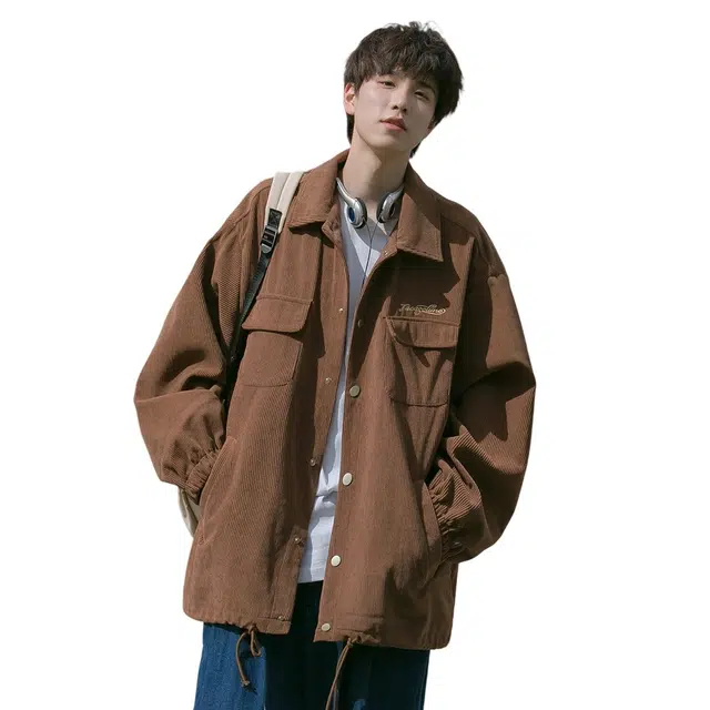 顶峰保罗 日系复古无性别主义纯色潮牌痞帅宽松工装简约时尚百搭翻领长袖休闲夹克外套 男女同款