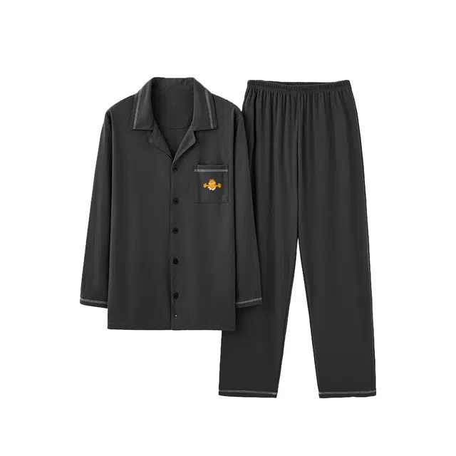 加菲猫家族 日系简约休闲纯色秋季感春秋大码长袖家居服睡衣套装 男款