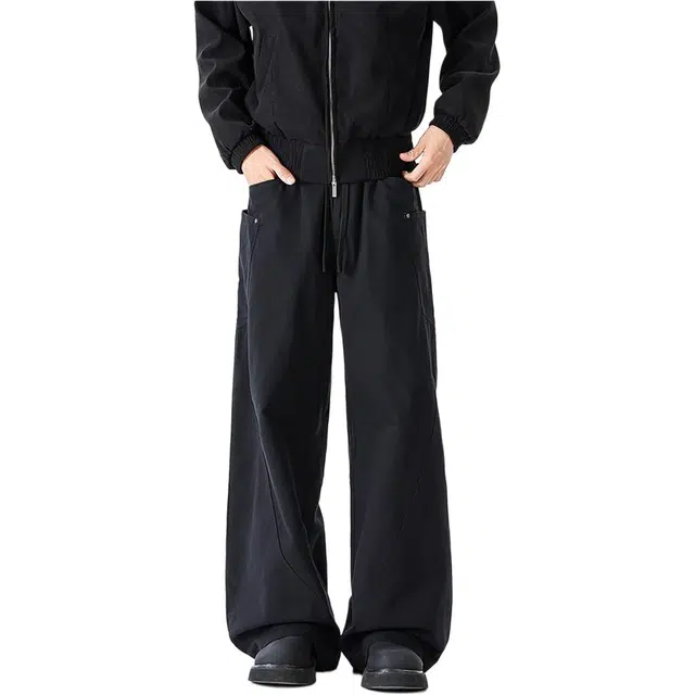 颂希尔 美式工装弯刀裤子褶皱结构户外潮牌宽松港风出勤日常阔腿多口袋长裤休闲裤 男女同款