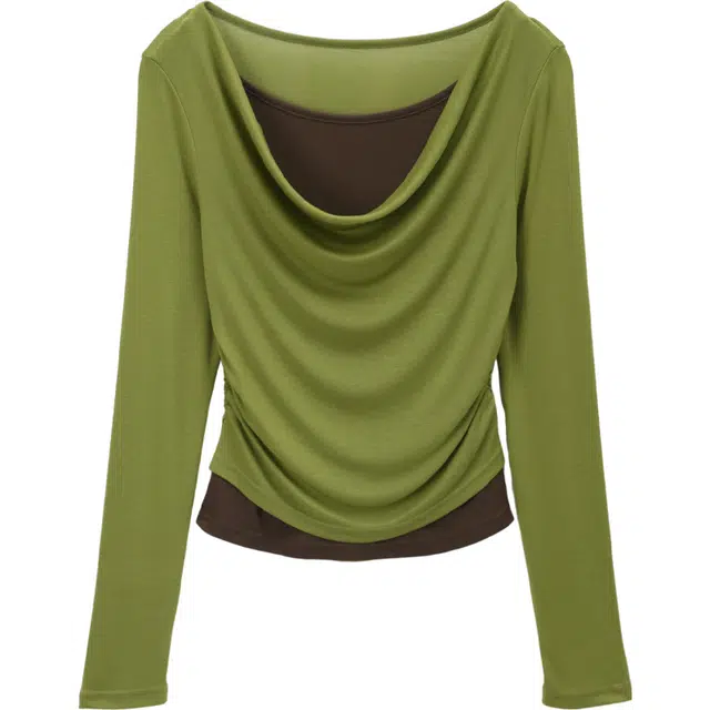 谜秀 荡领撞色收腰舒适气质针织衫 女款