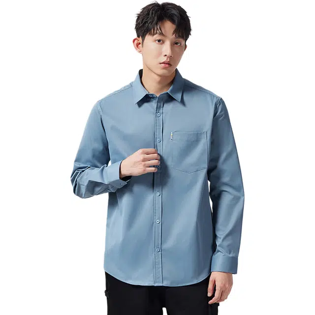 瑞梵帝斯 夏季纯色宽松休闲高街潮牌潮流复古学院风经典简约多慵懒设计时尚日系上衣外套口袋长袖男生衬衫 男款